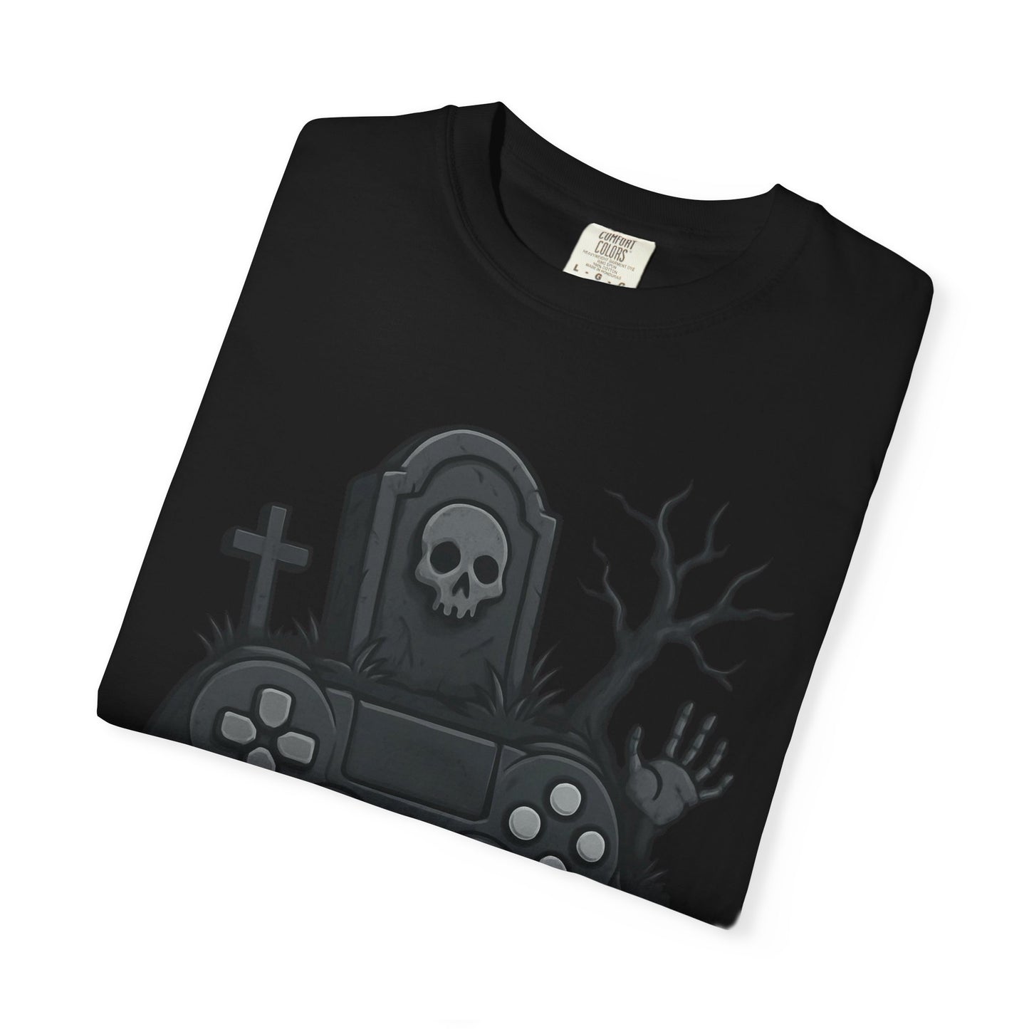 Graveyard Gamer Tee – Dark Skull & Controller Gaming Shirt