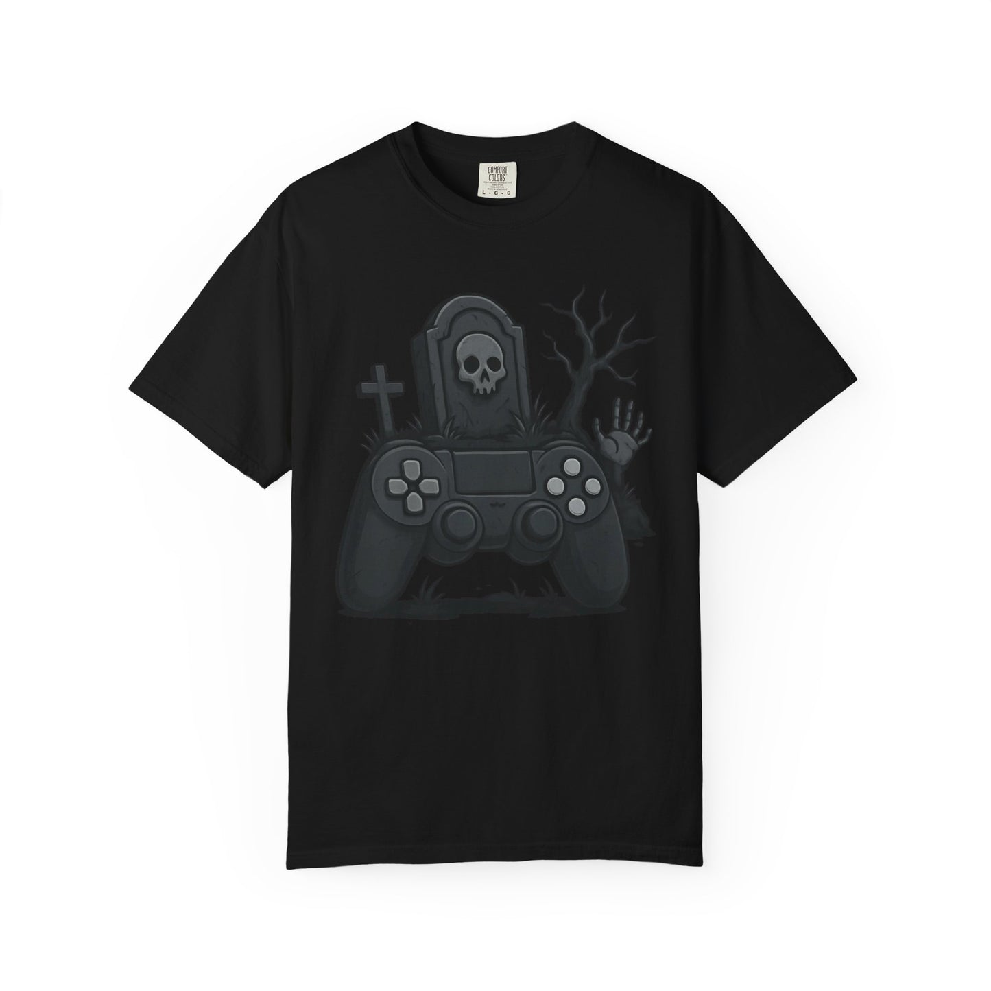 Graveyard Gamer Tee – Dark Skull & Controller Gaming Shirt