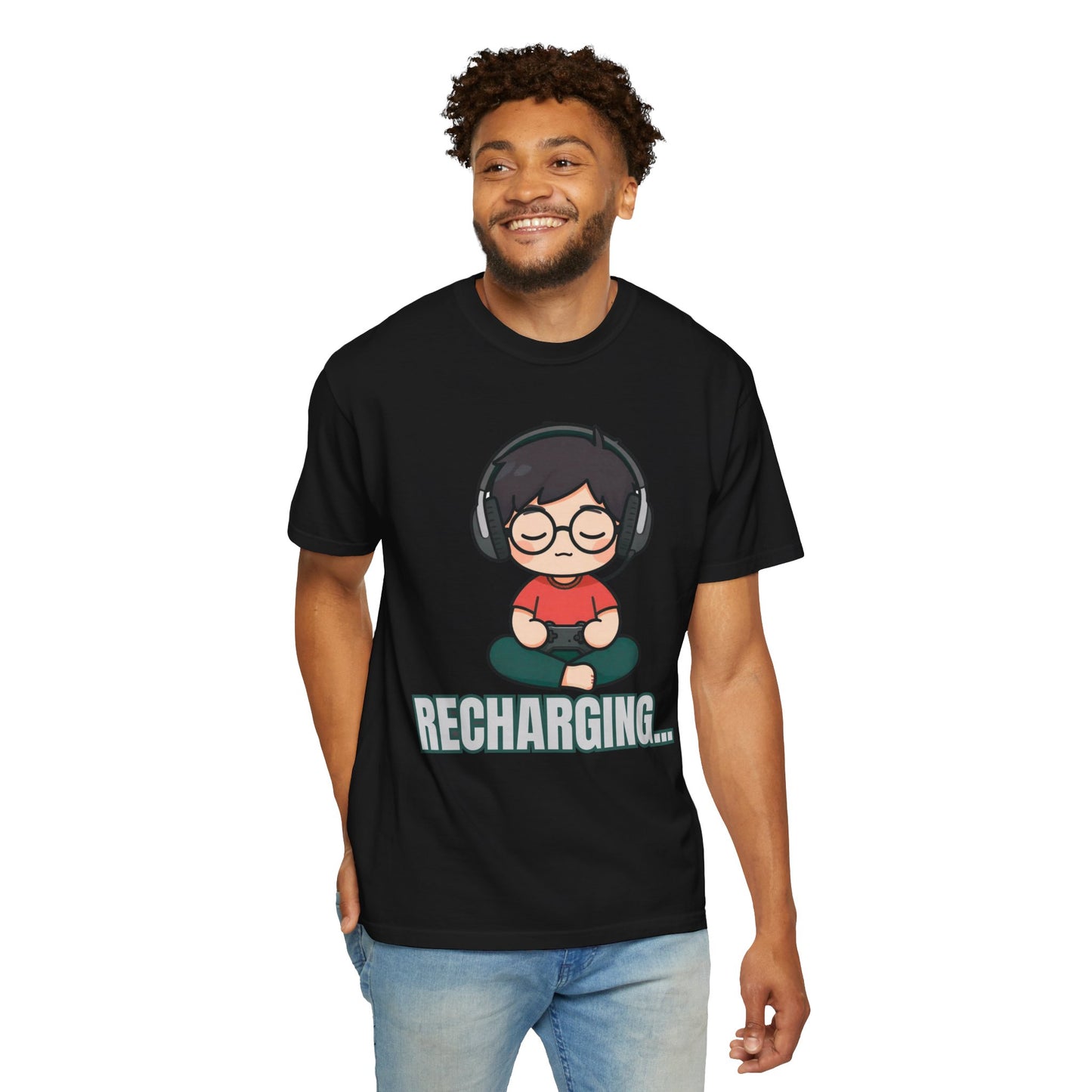 Recharging T-Shirt — Cute Meditating Gamer Graphic Tee