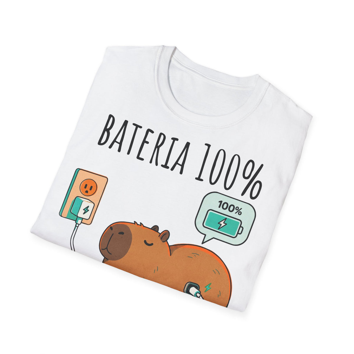 Bateria 100% Chęci 0% – Śmieszna Koszulka z Kapibarą