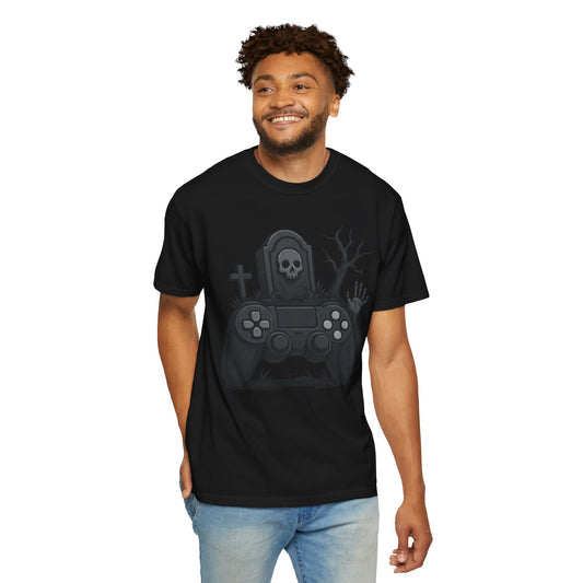 Graveyard Gamer Tee – Dark Skull & Controller Gaming Shirt